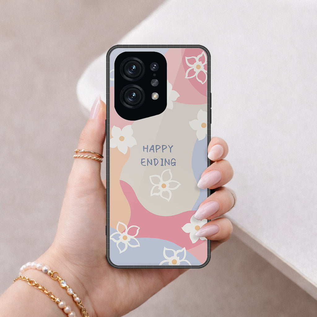 Oppo Find X5 Cover - Happy Series - HQ Ultra Shine Premium Infinity Glass Soft Silicon Borders Case