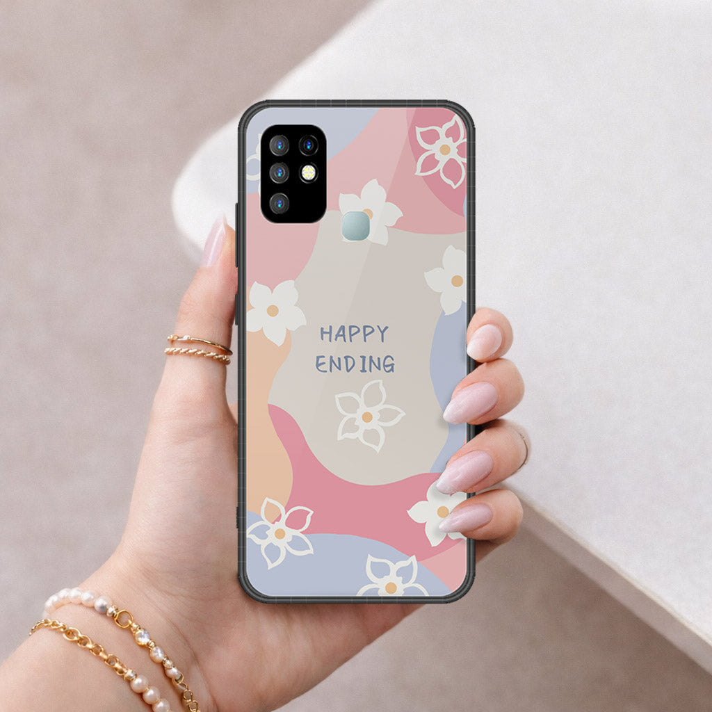 Infinix Hot 10 Cover - Happy Series - HQ Ultra Shine Premium Infinity Glass Soft Silicon Borders Case