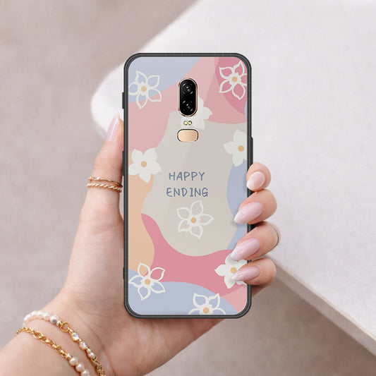 OnePlus 6 Cover - Happy Series - HQ Ultra Shine Premium Infinity Glass Soft Silicon Borders Case