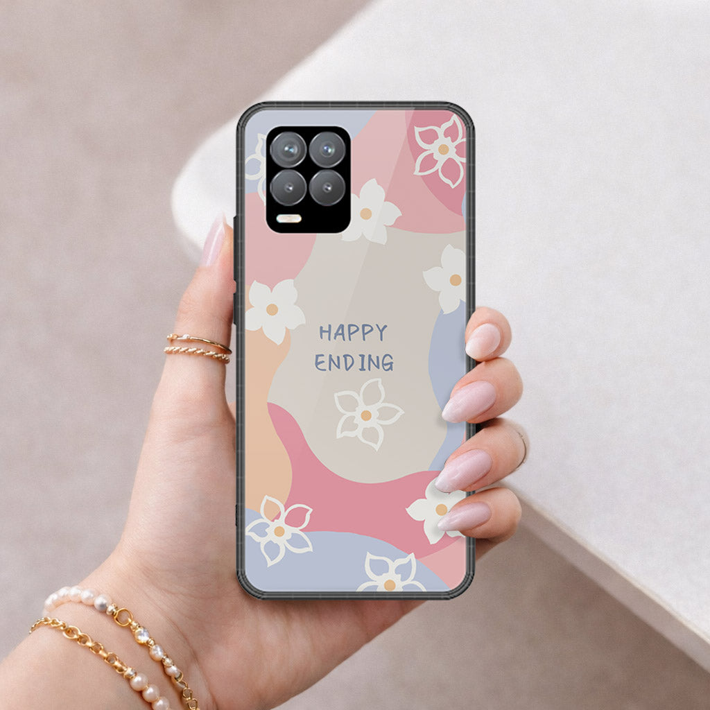 Realme 8 Cover - Happy Series - HQ Ultra Shine Premium Infinity Glass Soft Silicon Borders Case