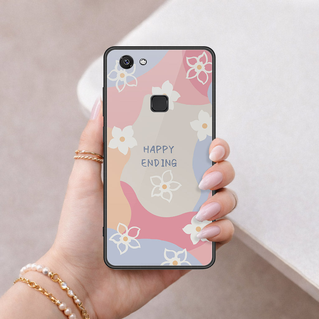 Vivo V7 Cover - Happy Series - HQ Ultra Shine Premium Infinity Glass Soft Silicon Borders Case