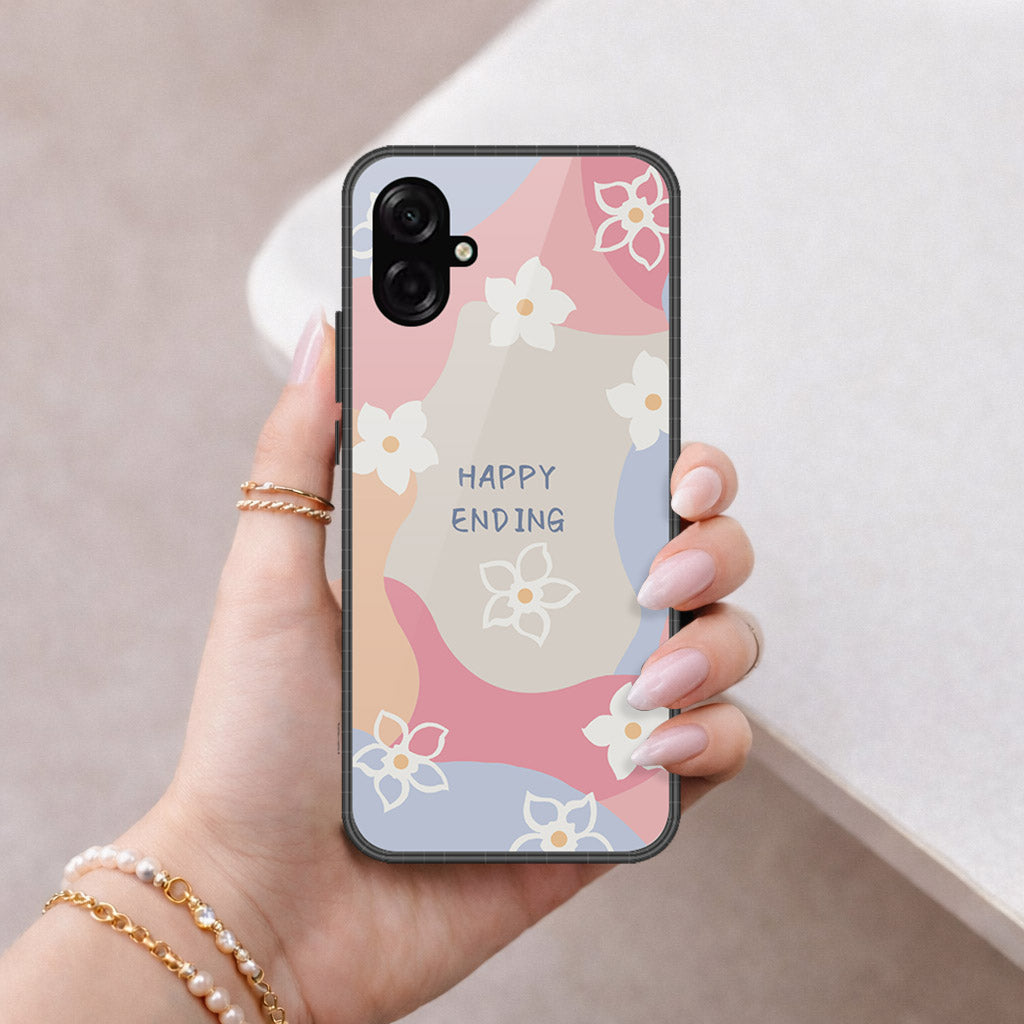 Samsung Galaxy F07 Cover - Happy Series - HQ Ultra Shine Premium Infinity Glass Soft Silicon Borders Case
