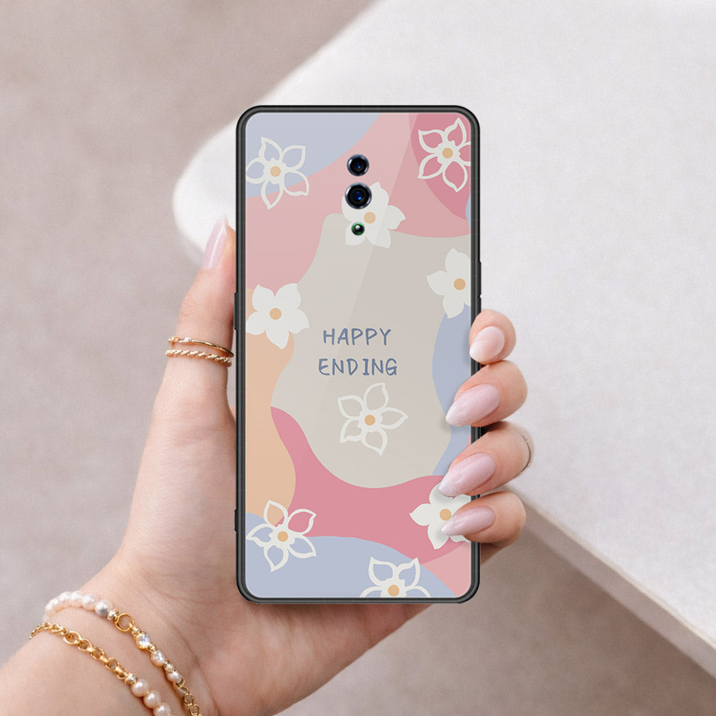 Oppo Reno Cover - Happy Series - HQ Ultra Shine Premium Infinity Glass Soft Silicon Borders Case