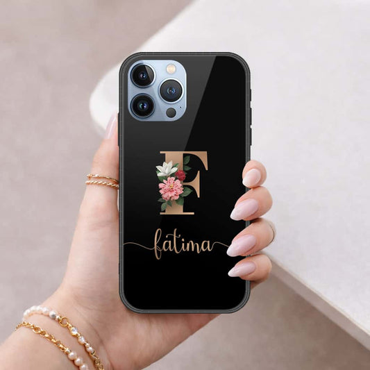 iPhone 14 Pro Max Cover - Personalized Alphabet Series - HQ Ultra Shine Premium Infinity Glass Soft Silicon Borders Case