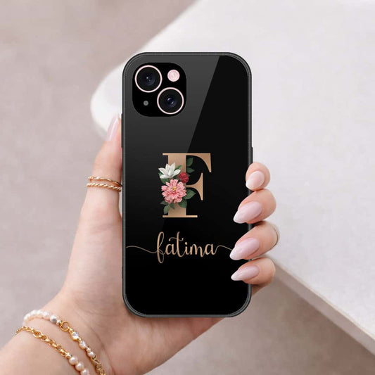 iPhone 15 Cover - Personalized Alphabet Series - HQ Ultra Shine Premium Infinity Glass Soft Silicon Borders Case