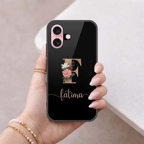iPhone 16 - Personalized Alphabet Series - HQ Ultra Shine Premium Infinity Glass Soft Silicon Borders Case