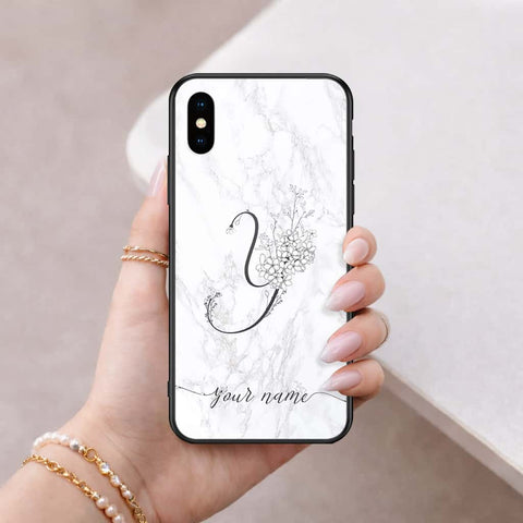 iPhone XS / X - Personalized Alphabet Series - HQ Ultra Shine Premium Infinity Glass Soft Silicon Borders Case
