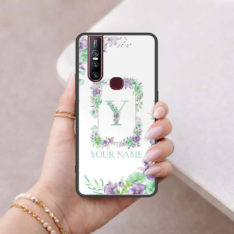 Vivo V15 Cover - Personalized Alphabet Series - HQ Ultra Shine Premium Infinity Glass Soft Silicon Borders Case