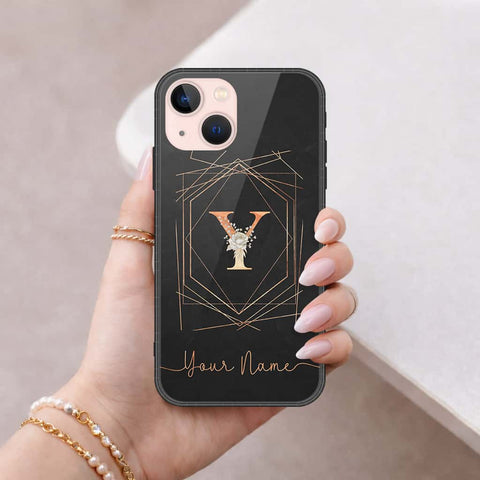 iPhone 14 - Personalized Alphabet Series - HQ Ultra Shine Premium Infinity Glass Soft Silicon Borders Case
