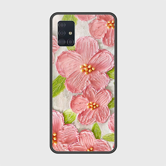 Samsung Galaxy A51 Cover - Floral Series - Design 9 - Pink & Green - HQ Ultra Shine Premium Infinity Glass Soft Silicon Borders Case (Fast Delivery)(N)