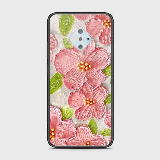 Vivo S1 Pro Cover - Floral Series - Design 9 - Pink & Green - HQ Ultra Shine Premium Infinity Glass Soft Silicon Borders Case