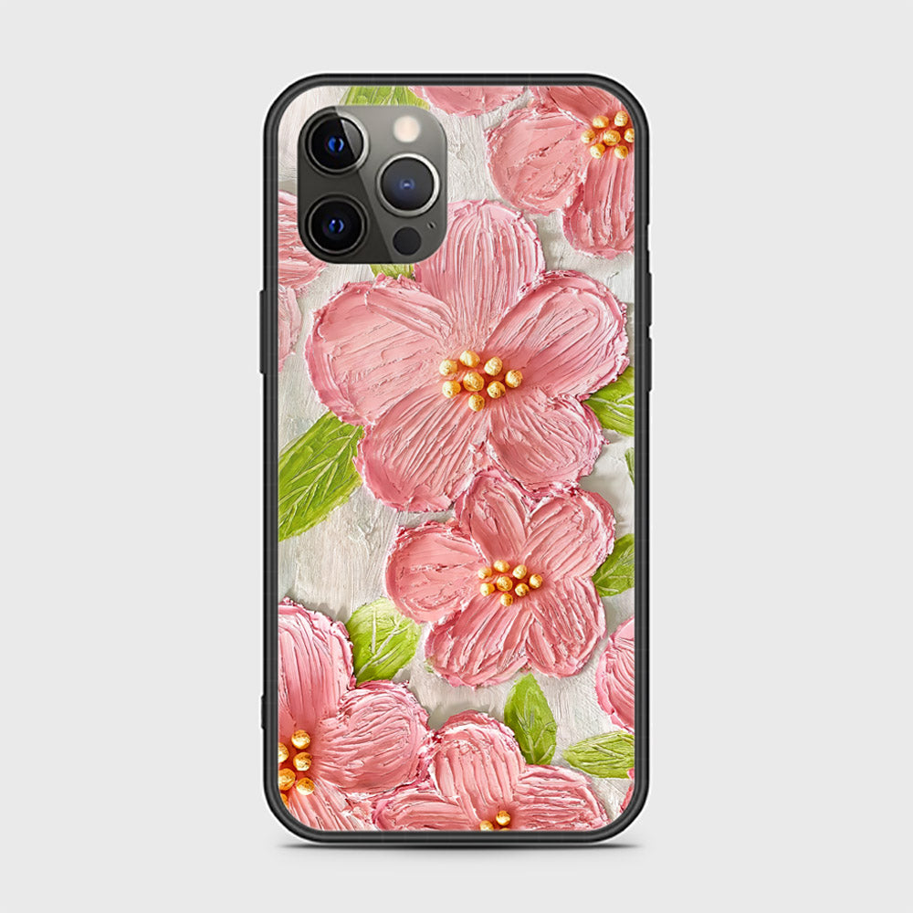 iPhone 12 Pro Cover - Floral Series - Design 9 - Pink & Green - HQ Ultra Shine Premium Infinity Glass Soft Silicon Borders Case