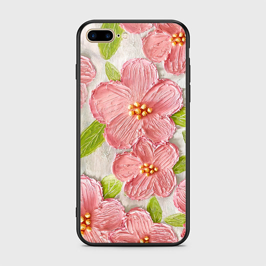 iPhone 8 Plus / 7 Plus Cover - Floral Series - Design 9 - Pink & Green - HQ Ultra Shine Premium Infinity Glass Soft Silicon Borders Case