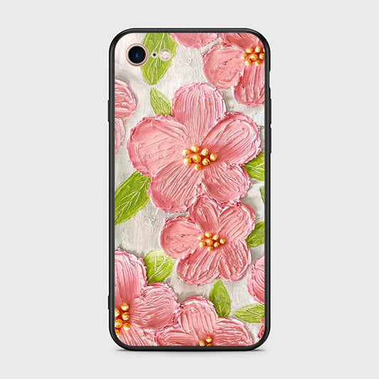 iPhone 8 / 7 Cover - Floral Series - Design 9 - Pink & Green - HQ Ultra Shine Premium Infinity Glass Soft Silicon Borders Case