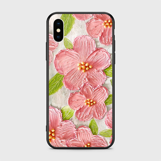 iPhone XS / X Cover - Floral Series - Design 9 - Pink & Green - HQ Ultra Shine Premium Infinity Glass Soft Silicon Borders Case