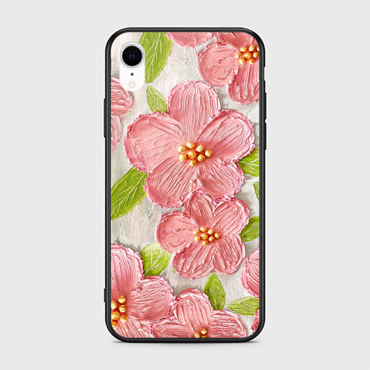 iPhone XR Cover - Floral Series - Design 9 - Pink & Green - HQ Ultra Shine Premium Infinity Glass Soft Silicon Borders Case