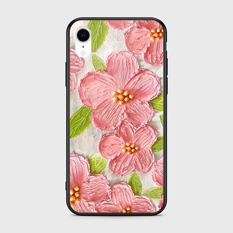 iPhone XR Cover - Floral Series - Design 9 - Pink & Green - HQ Ultra Shine Premium Infinity Glass Soft Silicon Borders Case