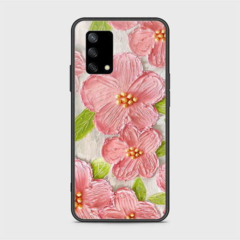 Oppo F19 Cover - Floral Series - Design 9 - Pink & Green - HQ Ultra Shine Premium Infinity Glass Soft Silicon Borders Case