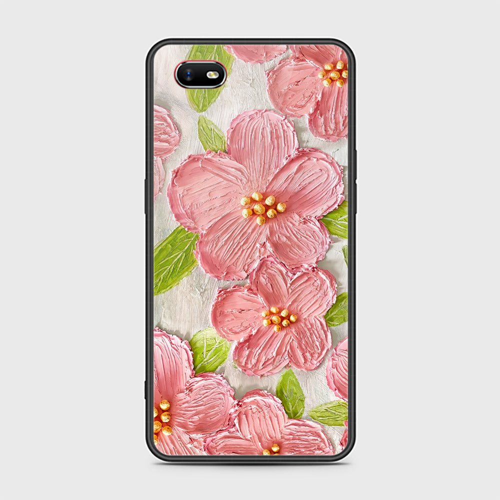 Oppo A1k Cover - Floral Series - Design 9 - Pink & Green - HQ Ultra Shine Premium Infinity Glass Soft Silicon Borders Case