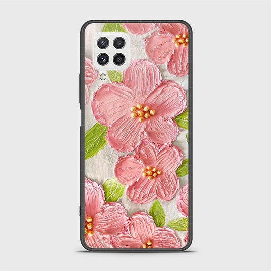 Samsung Galaxy A22 Cover - Floral Series - Design 9 - Pink & Green - HQ Ultra Shine Premium Infinity Glass Soft Silicon Borders Case