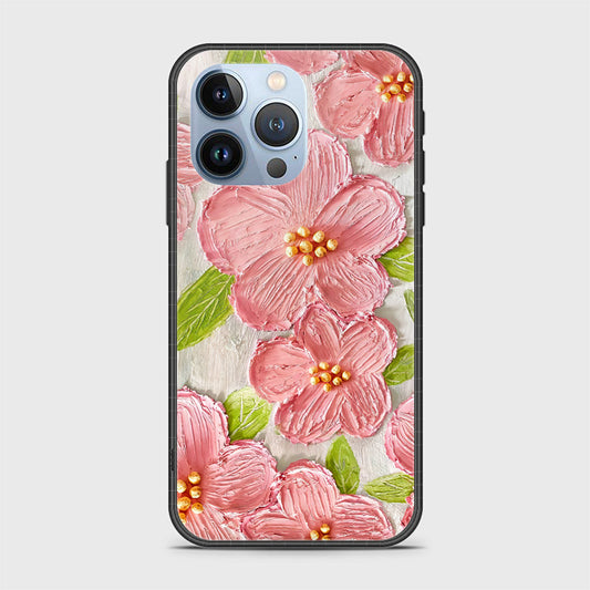 iPhone 13 Pro Cover - Floral Series - Design 9 - Pink & Green - HQ Ultra Shine Premium Infinity Glass Soft Silicon Borders Case
