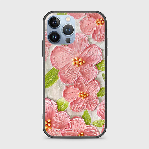 iPhone 13 Pro Max Cover - Floral Series - Design 9 - Pink & Green - HQ Ultra Shine Premium Infinity Glass Soft Silicon Borders Case