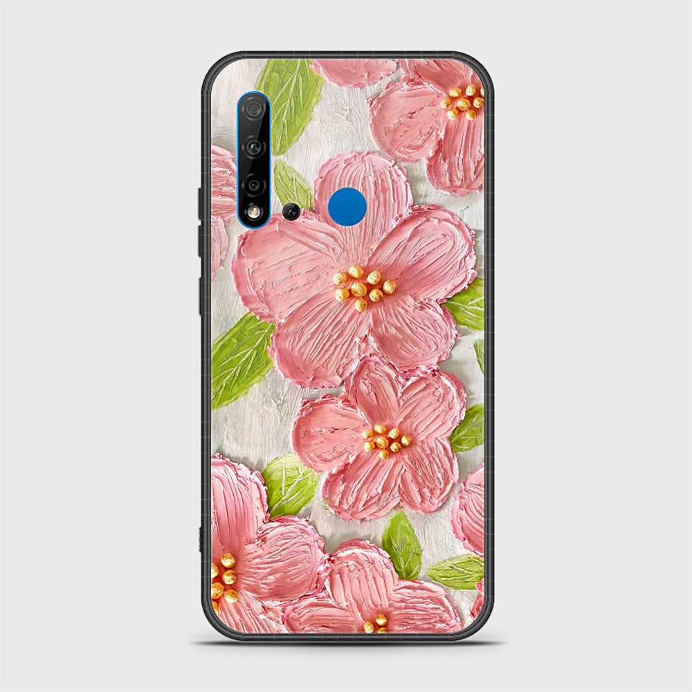 Huawei P20 Lite 2019 Cover - Floral Series - Design 9 - Pink & Green - HQ Ultra Shine Premium Infinity Glass Soft Silicon Borders Case
