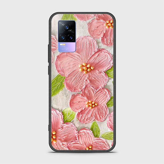 Vivo V21e Cover - Floral Series - Design 9 - Pink & Green - HQ Ultra Shine Premium Infinity Glass Soft Silicon Borders Case