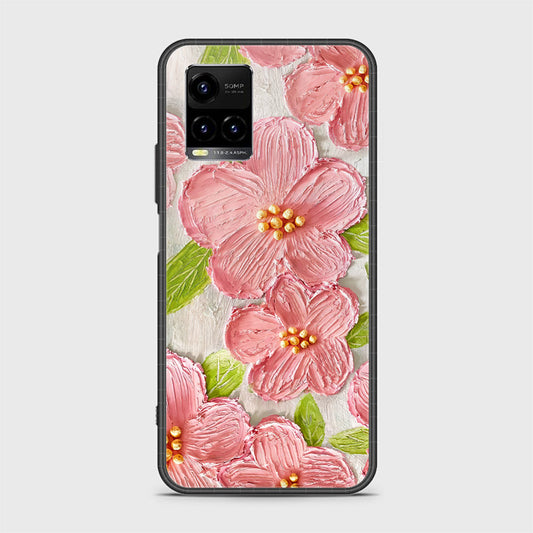 Vivo Y21 Cover - Floral Series - Design 9 - Pink & Green - HQ Ultra Shine Premium Infinity Glass Soft Silicon Borders Case