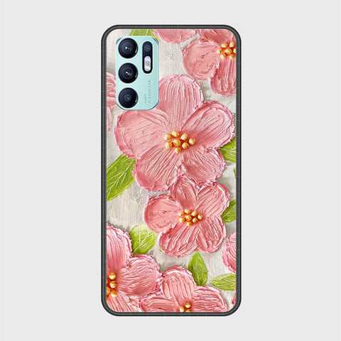 Oppo Reno 6 Cover - Floral Series - Design 9 - Pink & Green - HQ Ultra Shine Premium Infinity Glass Soft Silicon Borders Case