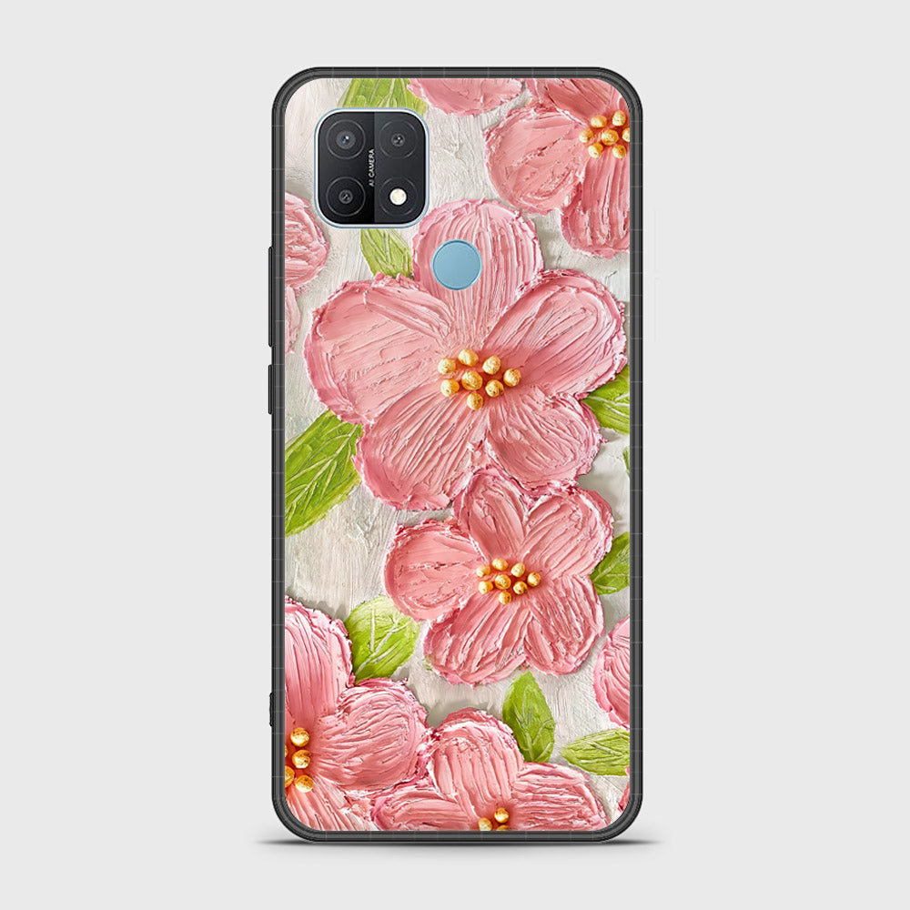 Oppo A15 Cover - Floral Series - Design 9 - Pink & Green - HQ Ultra Shine Premium Infinity Glass Soft Silicon Borders Case