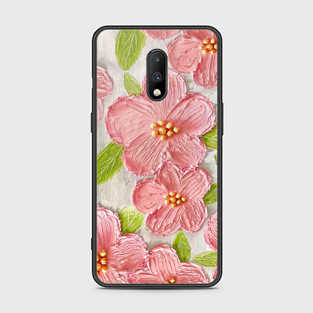 OnePlus 7 Cover - Floral Series - Design 9 - Pink & Green - HQ Ultra Shine Premium Infinity Glass Soft Silicon Borders Case