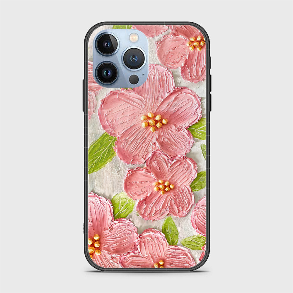 iPhone 14 Pro Cover - Floral Series - Design 9 - Pink & Green - HQ Ultra Shine Premium Infinity Glass Soft Silicon Borders Case