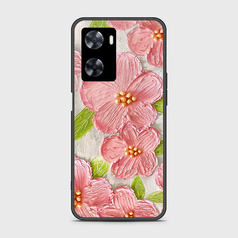 Oppo A77s Cover - Floral Series - Design 9 - Pink & Green - HQ Ultra Shine Premium Infinity Glass Soft Silicon Borders Case