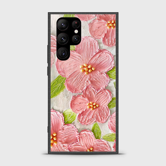 Samsung Galaxy S23 Ultra 5G Cover - Floral Series - Design 9 - Pink & Green - HQ Ultra Shine Premium Infinity Glass Soft Silicon Borders Case