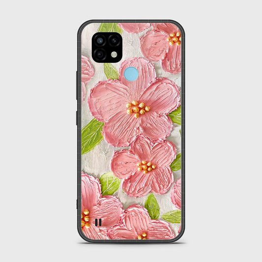 Realme C21 Cover - Floral Series - Design 9 - Pink & Green - HQ Premium Shine Durable Shatterproof Case