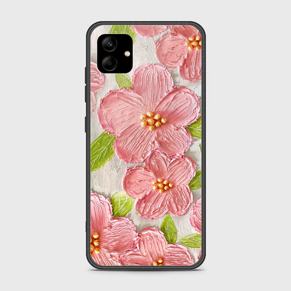 Samsung Galaxy A04e Cover - Floral Series - Design 9 - Pink & Green - HQ Ultra Shine Premium Infinity Glass Soft Silicon Borders Case
