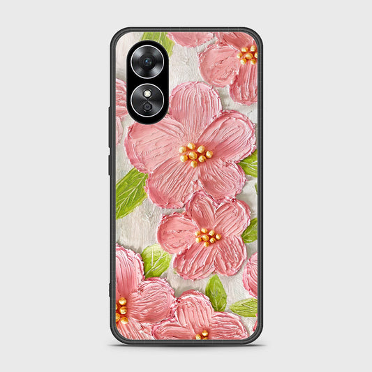 Oppo A17 Cover - Floral Series - Design 9 - Pink & Green - HQ Ultra Shine Premium Infinity Glass Soft Silicon Borders Case