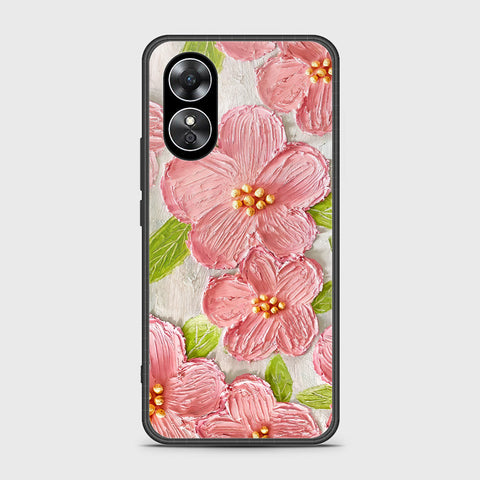 Oppo A17 Cover - Floral Series - Design 9 - Pink & Green - HQ Ultra Shine Premium Infinity Glass Soft Silicon Borders Case