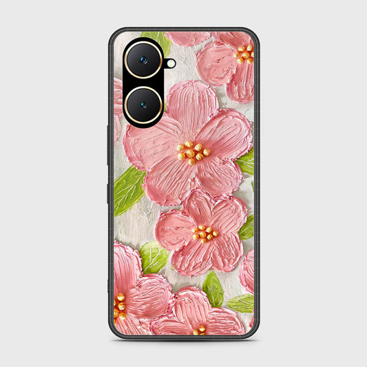 Vivo Y03t Cover - Floral Series - Design 9 - Pink & Green - HQ Ultra Shine Premium Infinity Glass Soft Silicon Borders Case