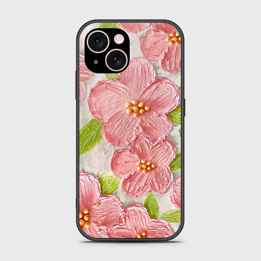 iPhone 15 Cover - Floral Series - Design 9 - Pink & Green - HQ Ultra Shine Premium Infinity Glass Soft Silicon Borders Case