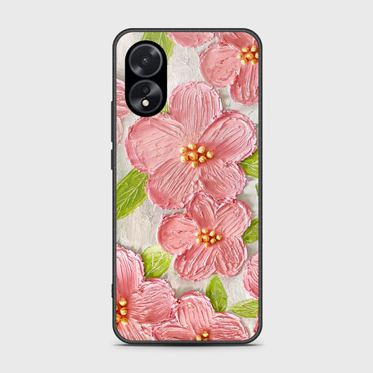Oppo A38 Cover - Floral Series - Design 9 - Pink & Green - HQ Ultra Shine Premium Infinity Glass Soft Silicon Borders Case