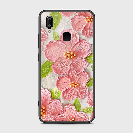 Vivo Y85 Cover - Floral Series - Design 9 - Pink & Green - HQ Ultra Shine Premium Infinity Glass Soft Silicon Borders Case