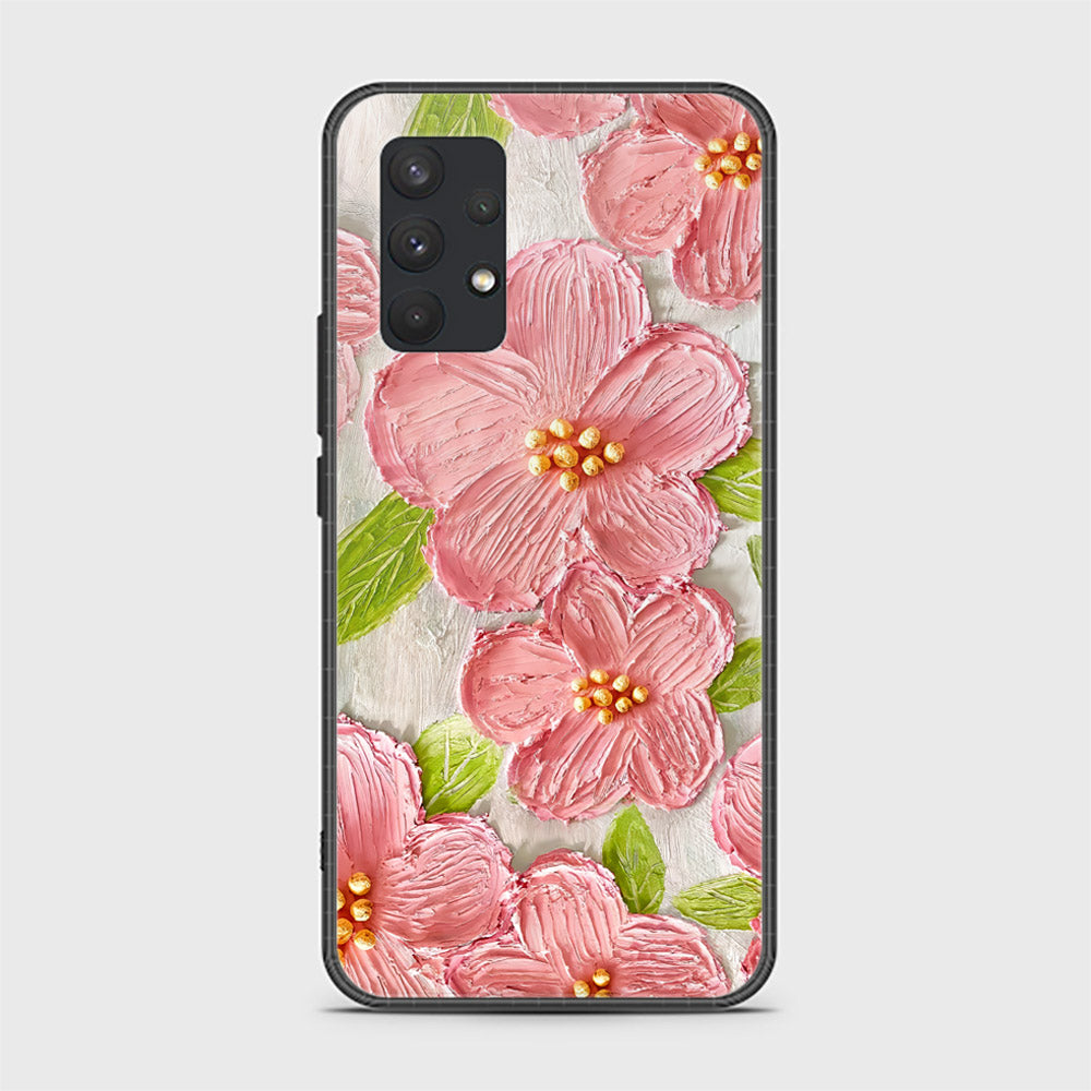 Samsung Galaxy A32 Cover - Floral Series - Design 9 - Pink & Green - HQ Ultra Shine Premium Infinity Glass Soft Silicon Borders Case