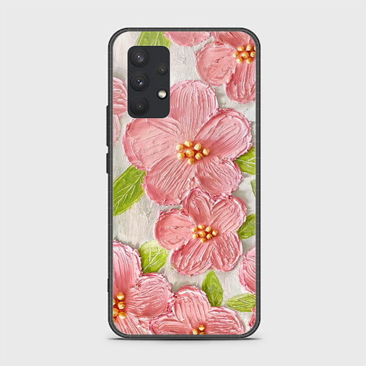 Samsung Galaxy A32 Cover - Floral Series - Design 9 - Pink & Green - HQ Ultra Shine Premium Infinity Glass Soft Silicon Borders Case