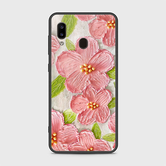 Samsung Galaxy A20 Cover - Floral Series - Design 9 - Pink & Green - HQ Ultra Shine Premium Infinity Glass Soft Silicon Borders Case