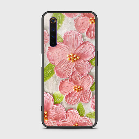 Realme 6 Pro Cover - Floral Series - Design 9 - Pink & Green - HQ Ultra Shine Premium Infinity Glass Soft Silicon Borders Case