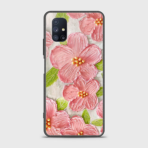 Samsung Galaxy M51 Cover - Floral Series - Design 9 - Pink & Green - HQ Ultra Shine Premium Infinity Glass Soft Silicon Borders Case