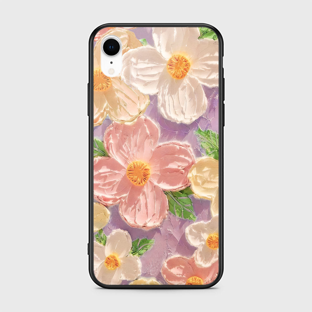 iPhone XR Cover - Floral Series - Design 11 - White & Green - HQ Ultra Shine Premium Infinity Glass Soft Silicon Borders Case