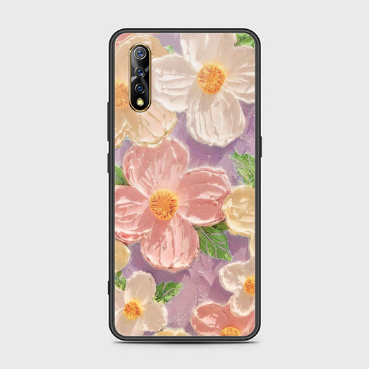 Vivo S1 Cover - Floral Series - Design 11 - White & Green - HQ Ultra Shine Premium Infinity Glass Soft Silicon Borders Case